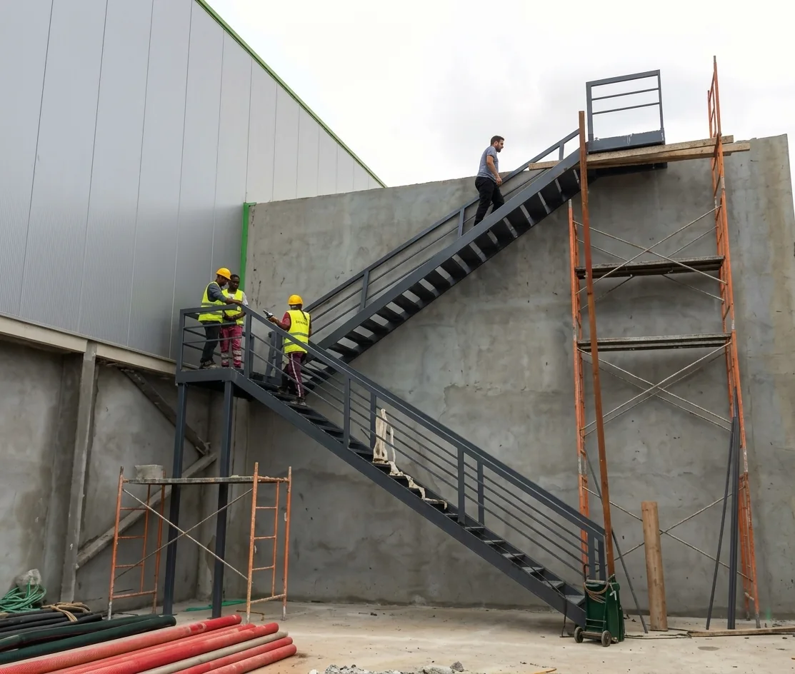 Escada metálica industrial em obra