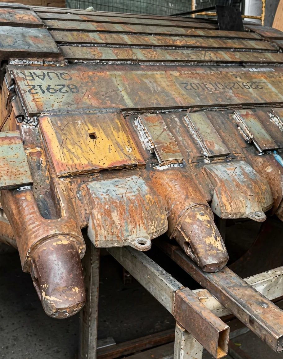 Detalhe dos dentes de um balde de escavadora